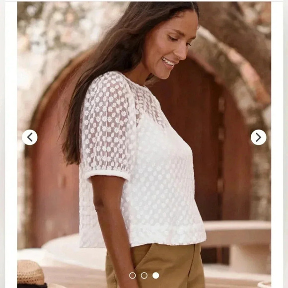 Garnet Hill sheer floral lace white blouse short sleeve no liner size XS M33 - Picture 2 of 9